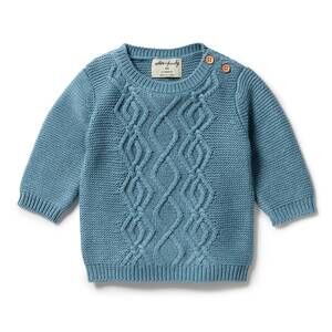 NEW WILSON + FRENCHY kid's knit mini cable sweater in bluestone